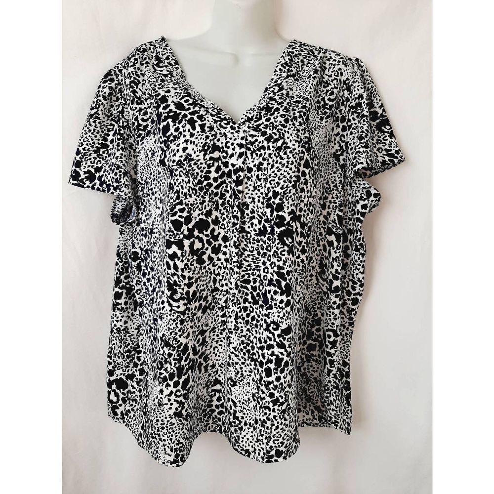 Hilary Radley navy blue white speckled georgette sz XXL blouse